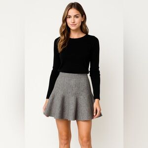 Gray Ruffle Hem A-Line Mini Skirt | High Waist Flare Silhouette NWT Size L